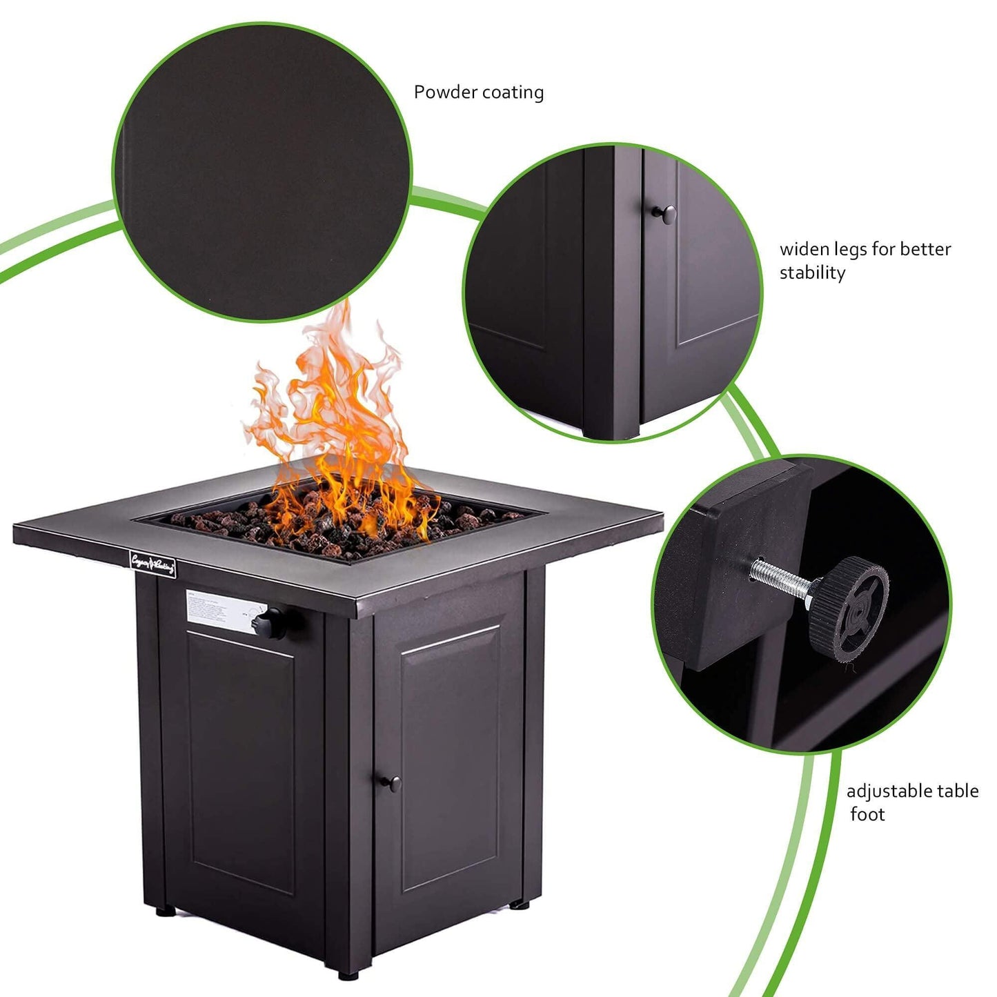 28in Propane Fire Pits Table, 50000 BTU Gas Square Outdoor Dinning FredCo