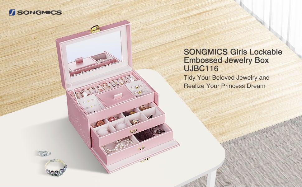 3 Drawer Pink Jewelry Box Faux Leather FredCo
