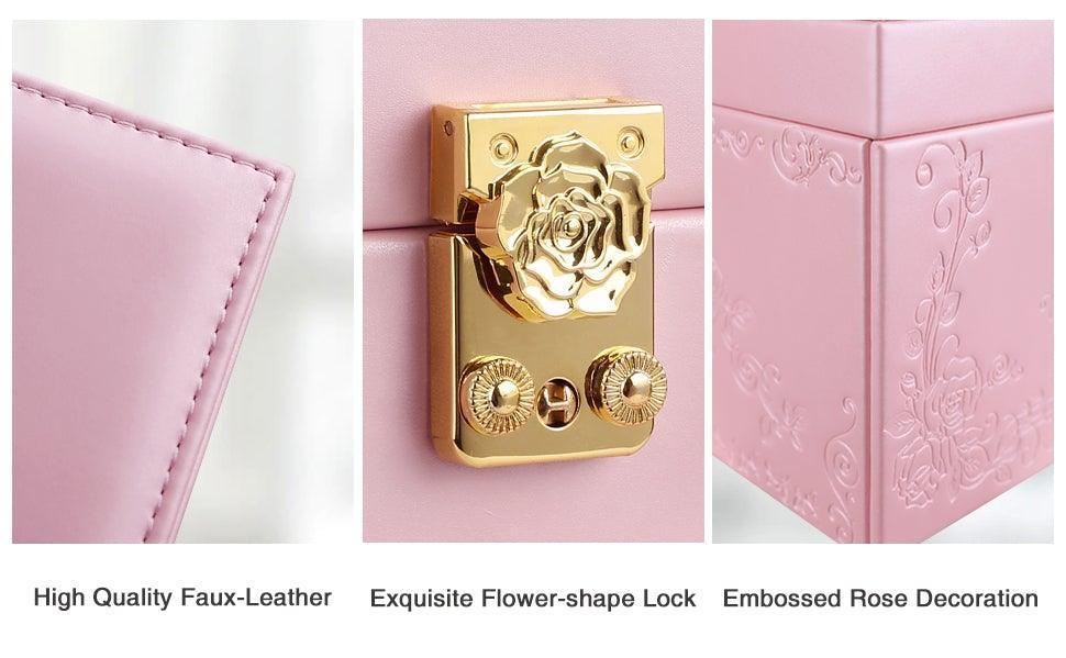 3 Drawer Pink Jewelry Box Faux Leather FredCo