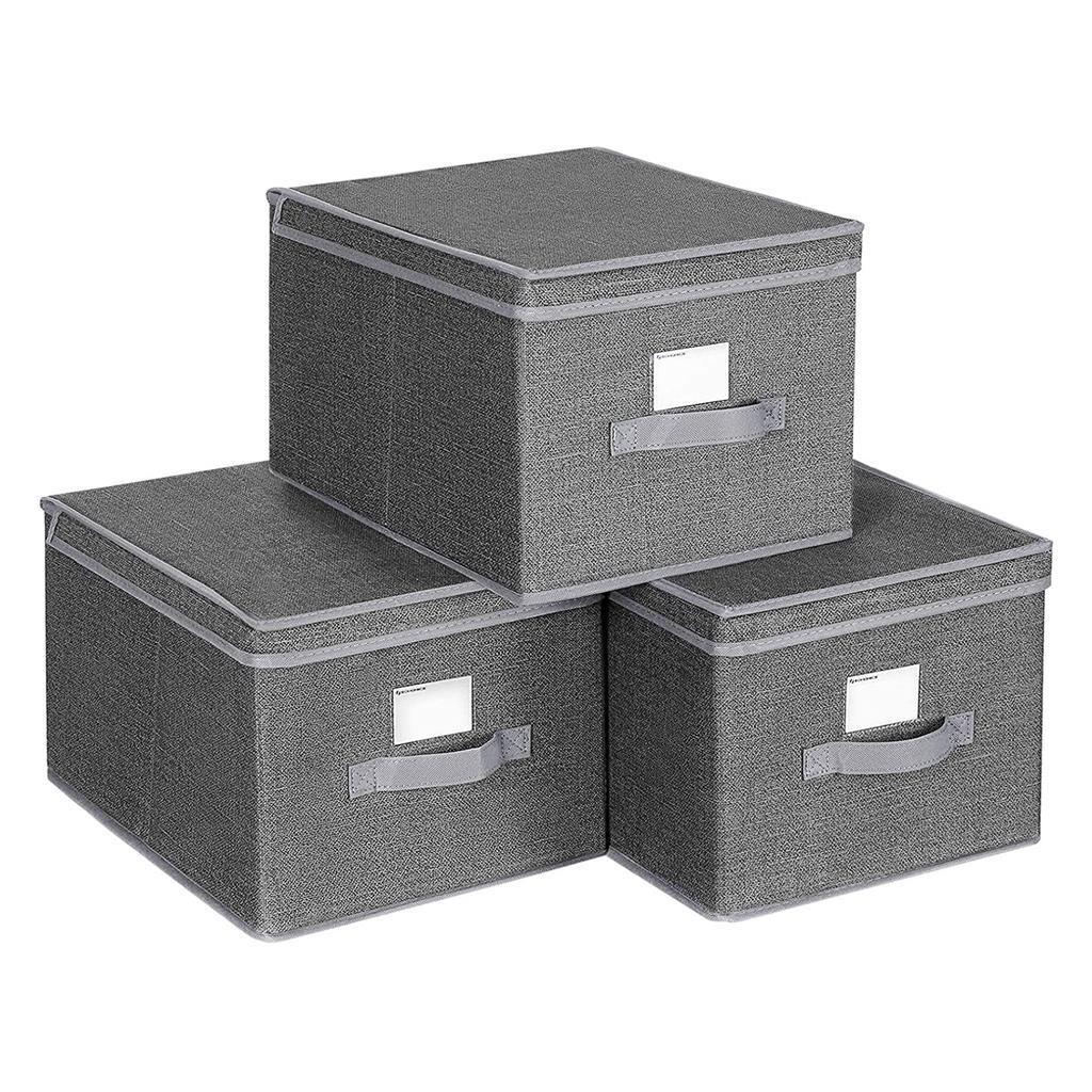 3 Fabric Storage Bins with Lids, Smoky Gray FredCo