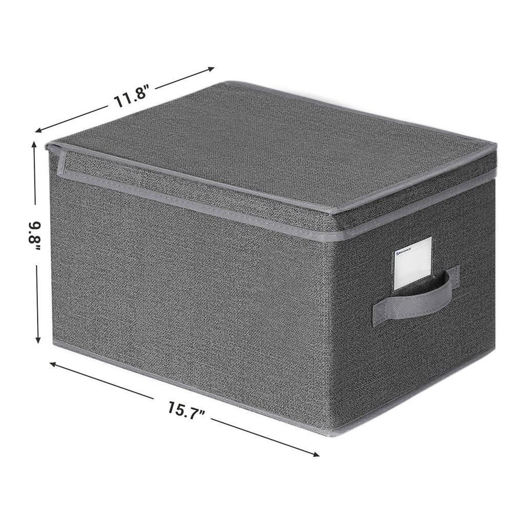 3 Fabric Storage Bins with Lids, Smoky Gray FredCo