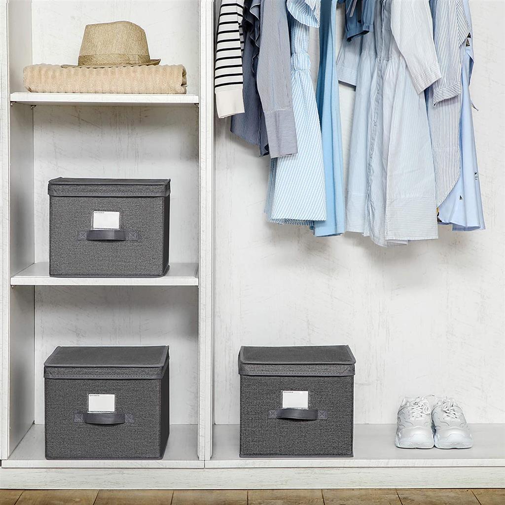 3 Fabric Storage Bins with Lids, Smoky Gray FredCo