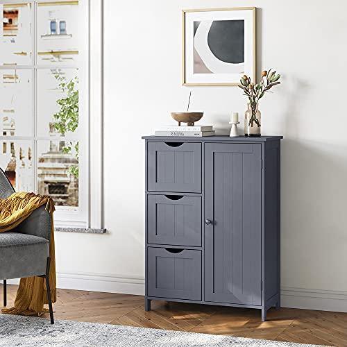 3 Large Drawers Floor Cabinet Gray FredCo