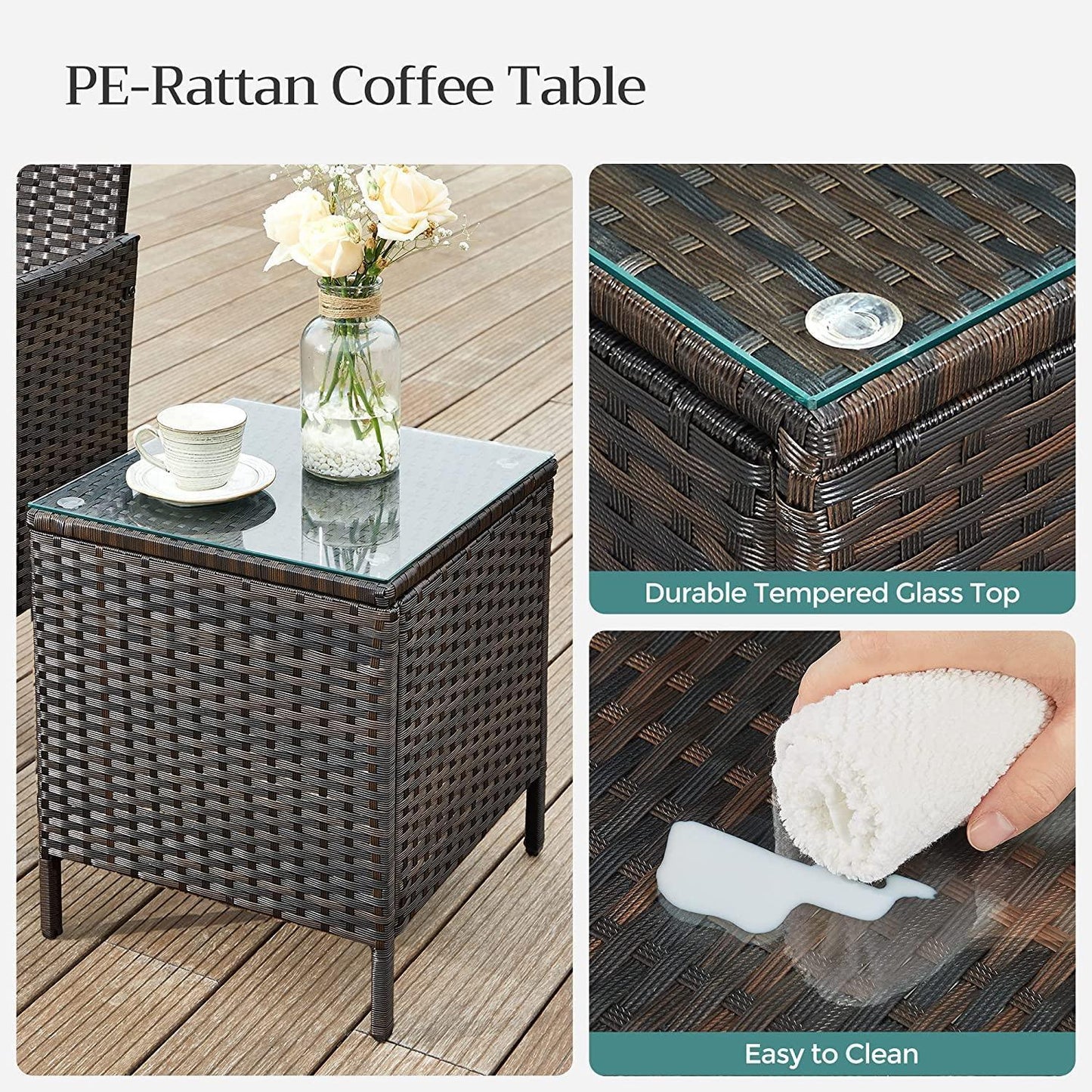 3-Piece Patio Table Set, Rattan Brown FredCo