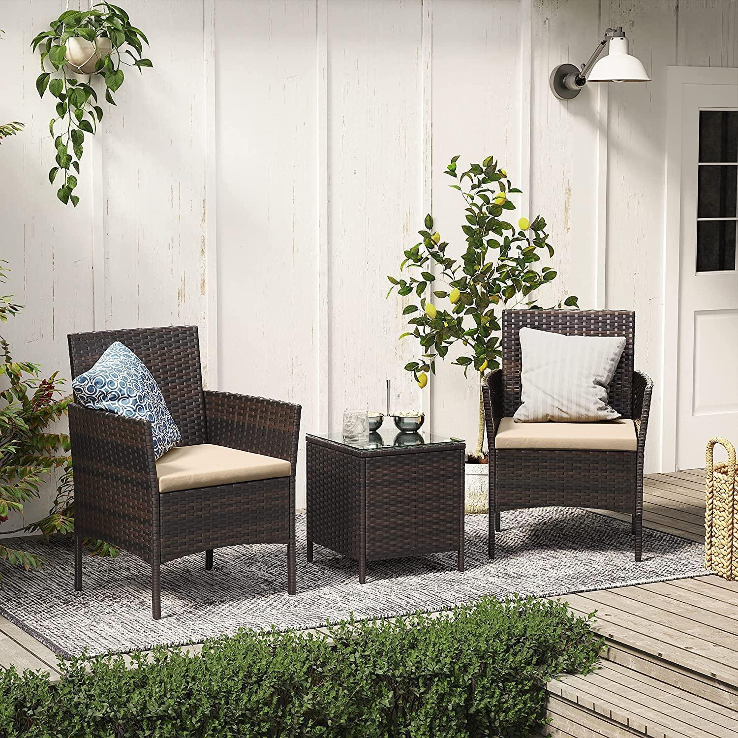 3-Piece Patio Table Set, Rattan Brown FredCo