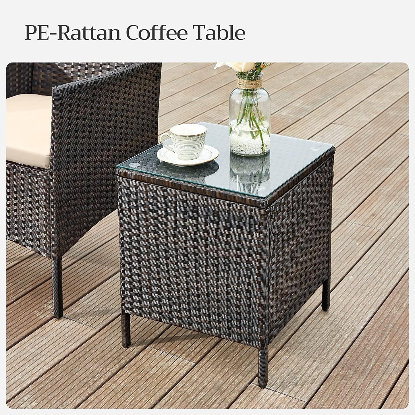 3-Piece Patio Table Set, Rattan Brown FredCo