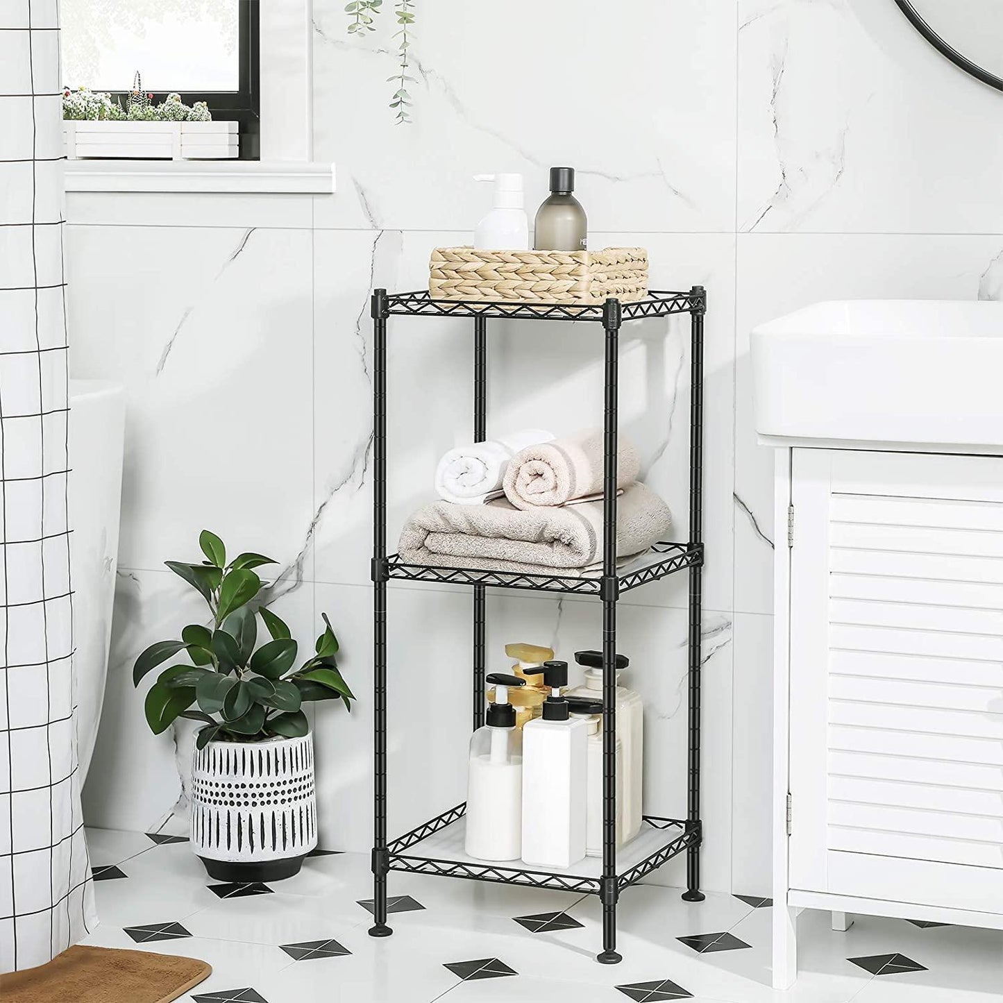 3-Tier Bathroom Shelf, Wire Black FredCo