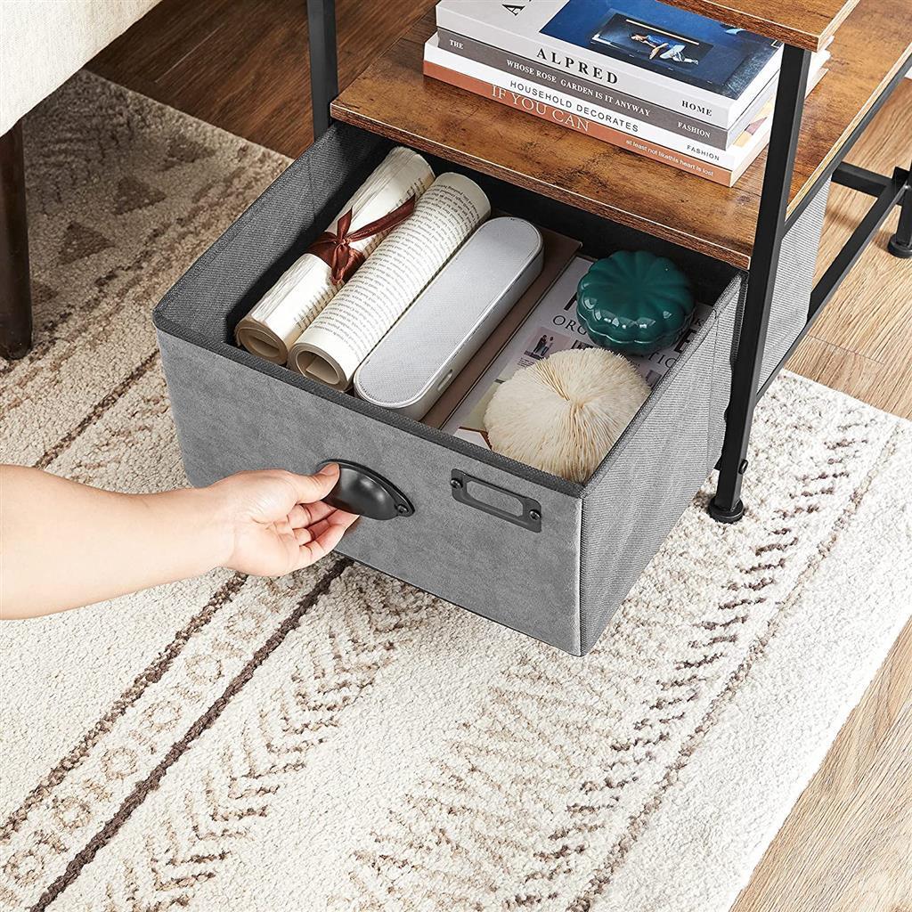 3-Tier Bedside Table with Drawer, End Table Black FredCo
