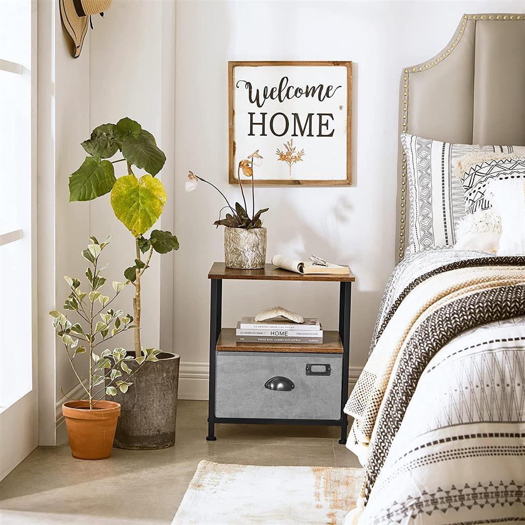 3-Tier Bedside Table with Drawer, End Table Black FredCo