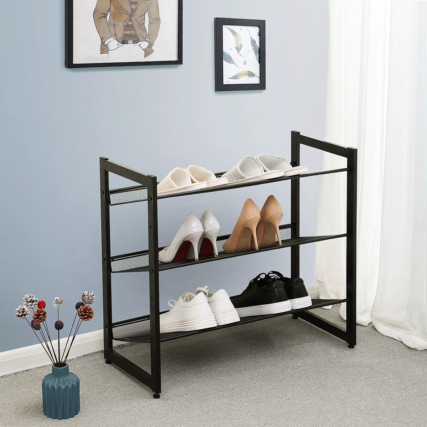 3-Tier Metal Mesh Shoe Rack Storage, 12 pairs of Shoes FredCo