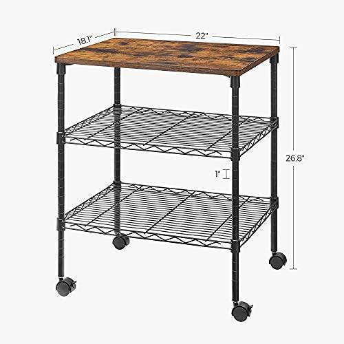3-Tier Metal Printer Cart with Adjustable Shelves with Wheels Black FredCo