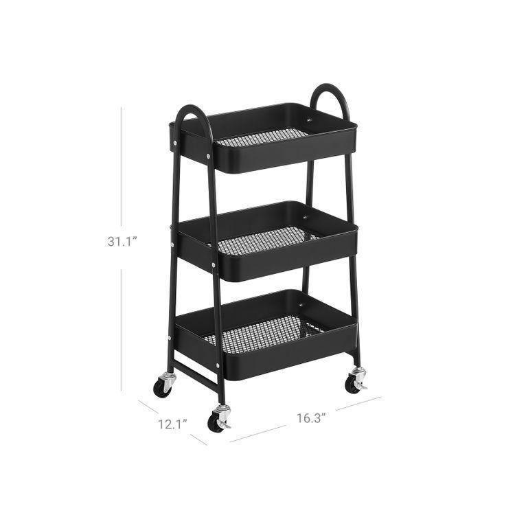 3-Tier Rolling Cart Black FredCo