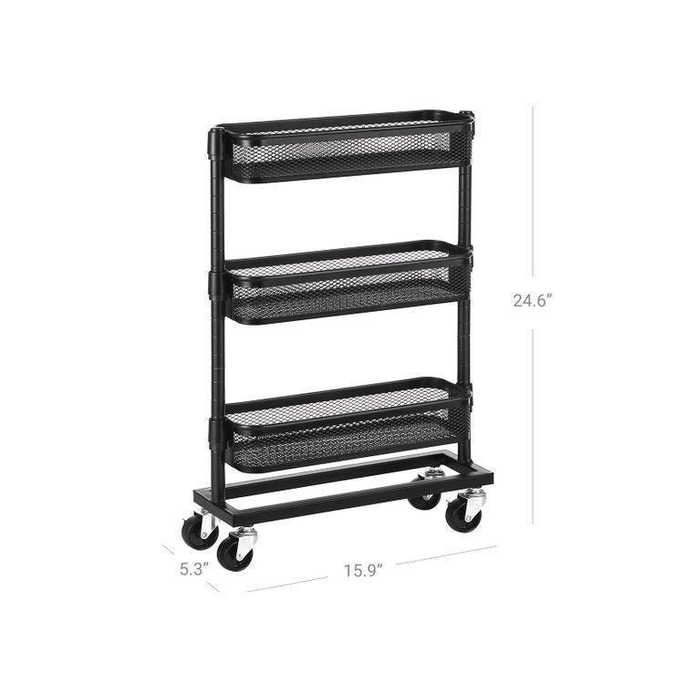 3-Tier Slim Storage Cart Black FredCo