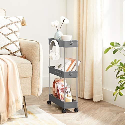 3-Tier Storage Cart Gray Rolling Wheels FredCo
