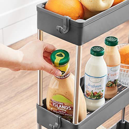 3-Tier Storage Cart Gray Rolling Wheels FredCo