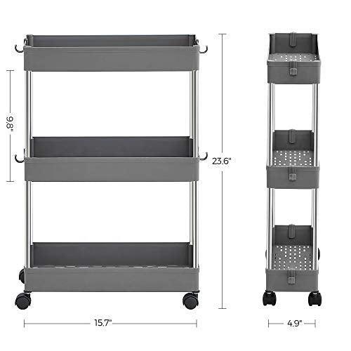 3-Tier Storage Cart Gray Rolling Wheels FredCo