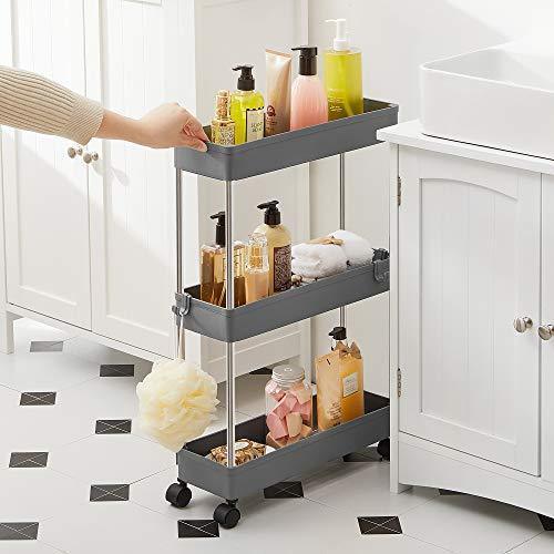 3-Tier Storage Cart Gray Rolling Wheels FredCo