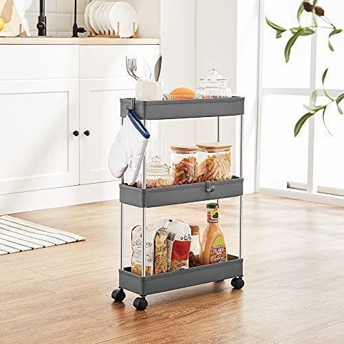 3-Tier Storage Cart Gray Rolling Wheels FredCo