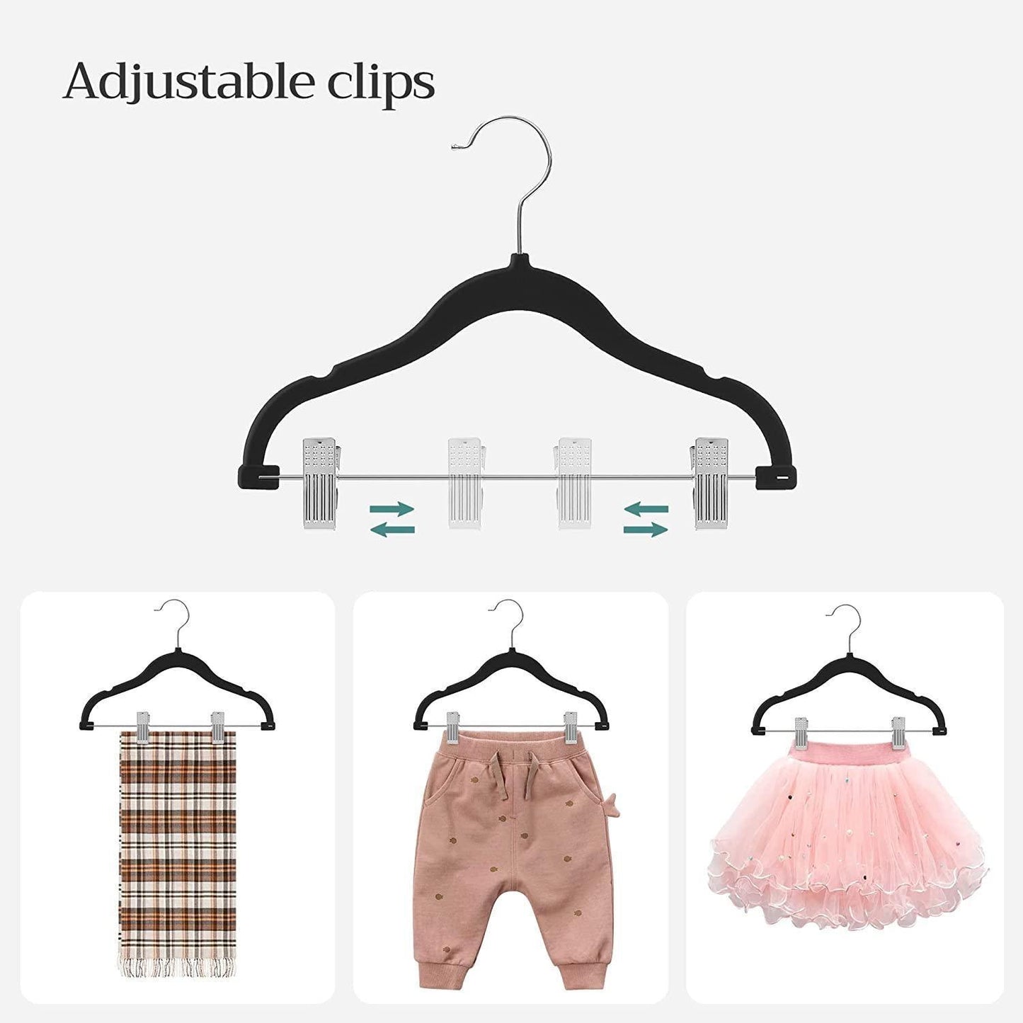 30 Kids Velvet Hangers with Clips Black FredCo