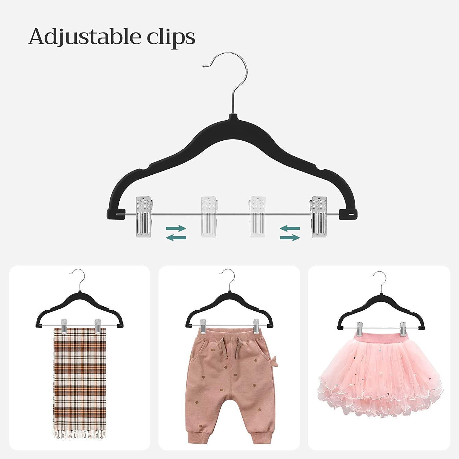 30 Kids Velvet Hangers with Clips Black FredCo