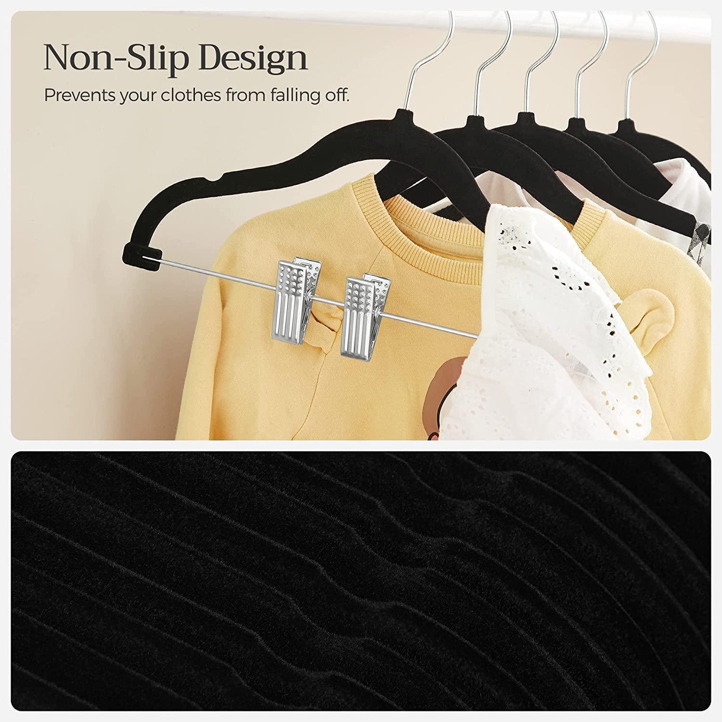 30 Kids Velvet Hangers with Clips Black FredCo