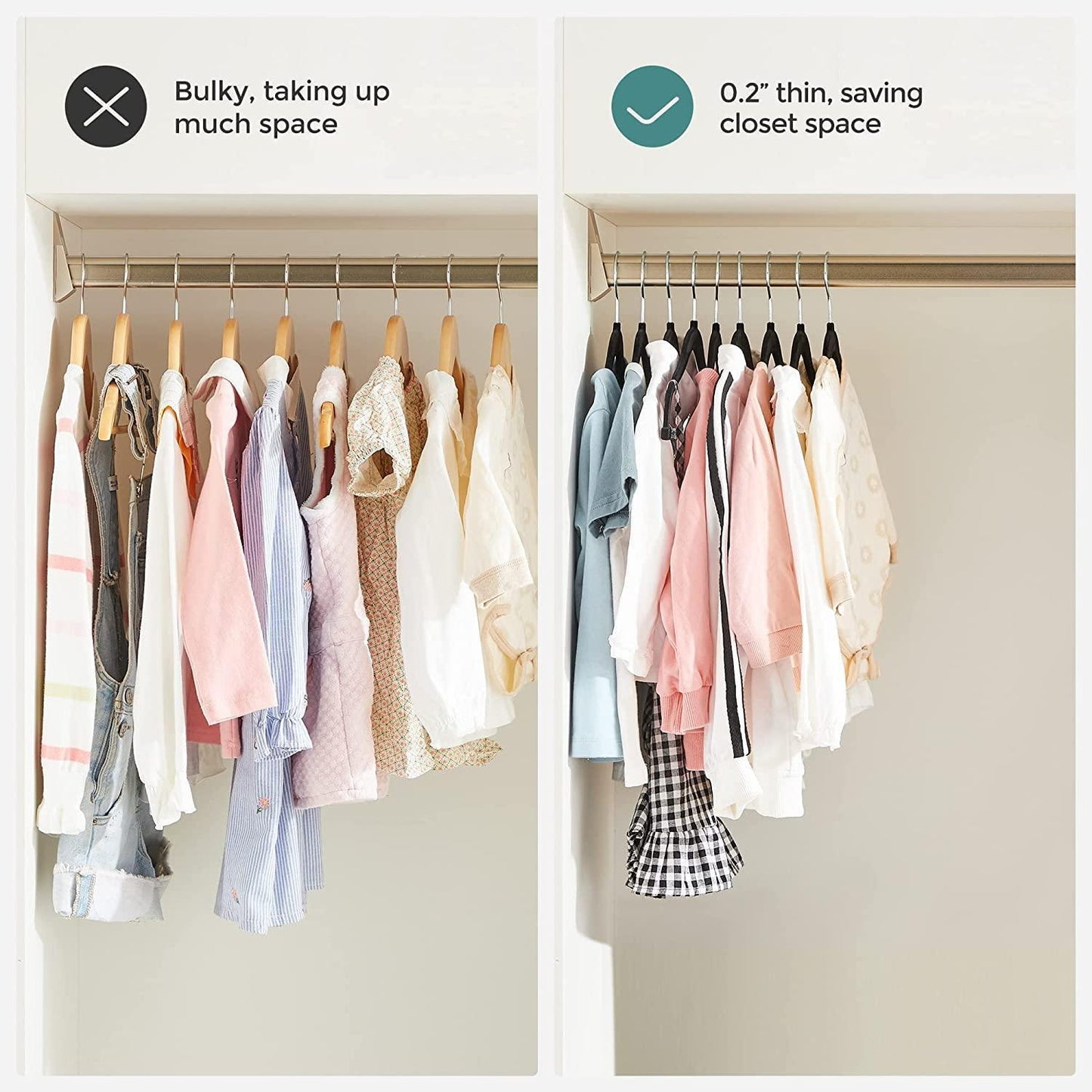 30 Kids Velvet Hangers with Clips Black FredCo