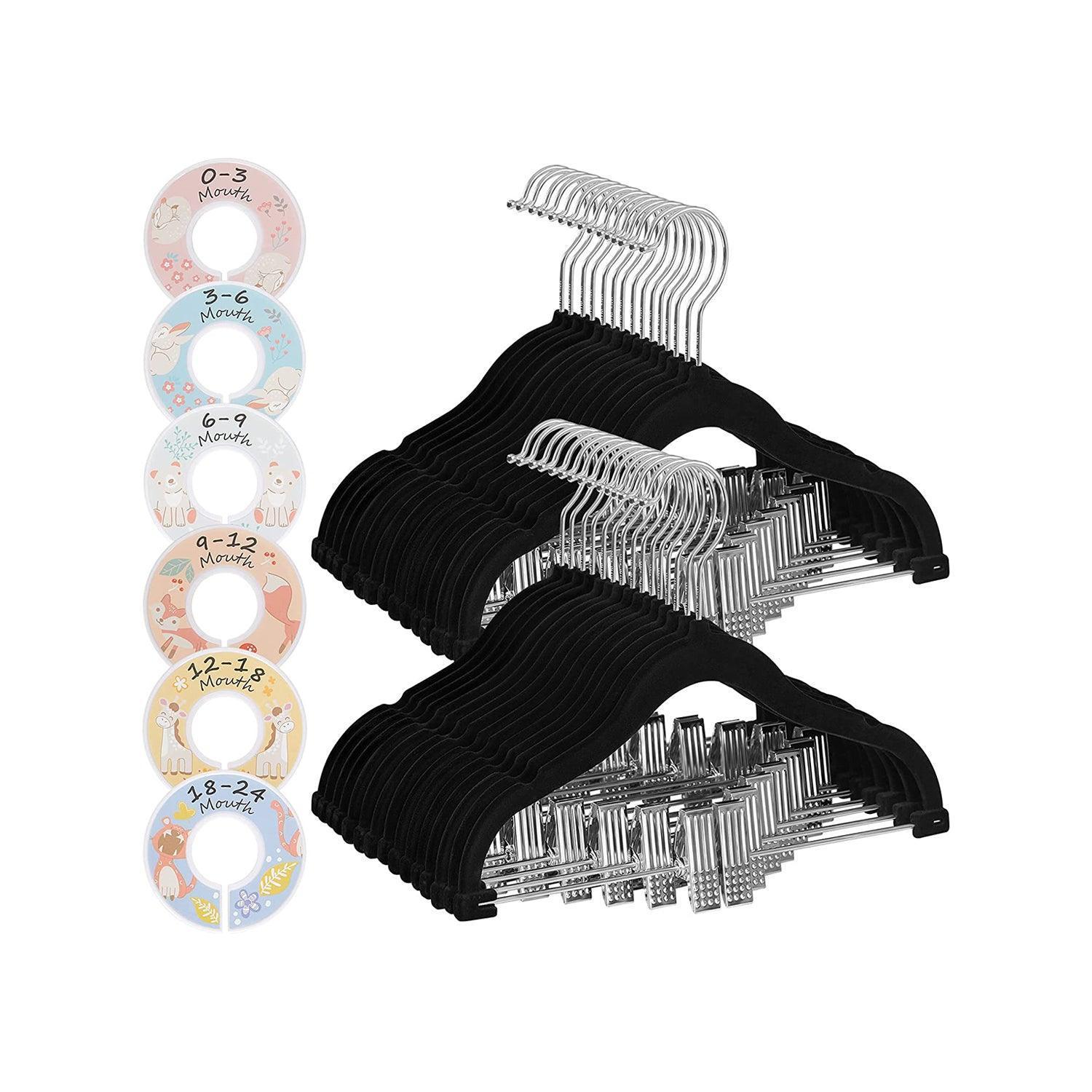 30 Kids Velvet Hangers with Clips Black FredCo