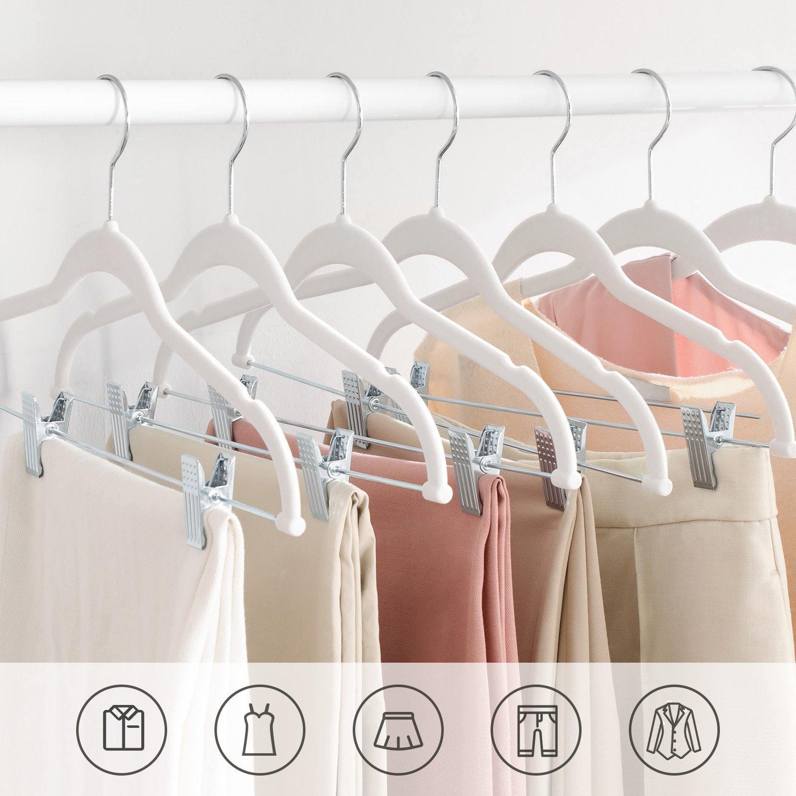 30-Pack White Pants Hangers with Adjustable Clips FredCo