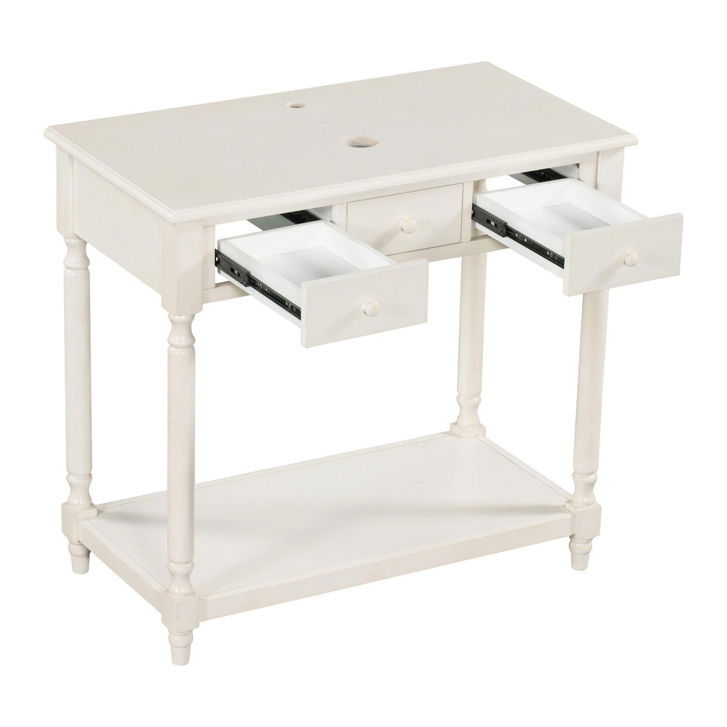 36" Bathroom Vanity Base without Sink, Open Storage Shelf, Antique White WF294112AAK FredCo