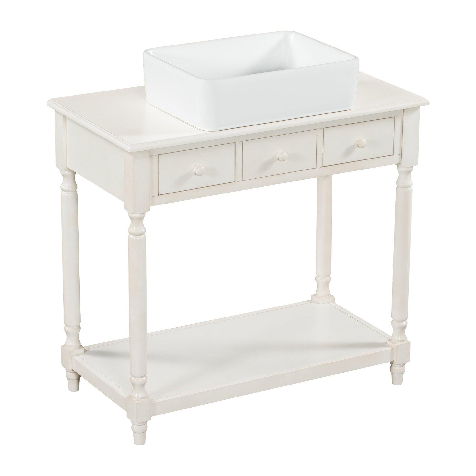 36" Bathroom Vanity Base without Sink, Open Storage Shelf, Antique White WF294112AAK FredCo