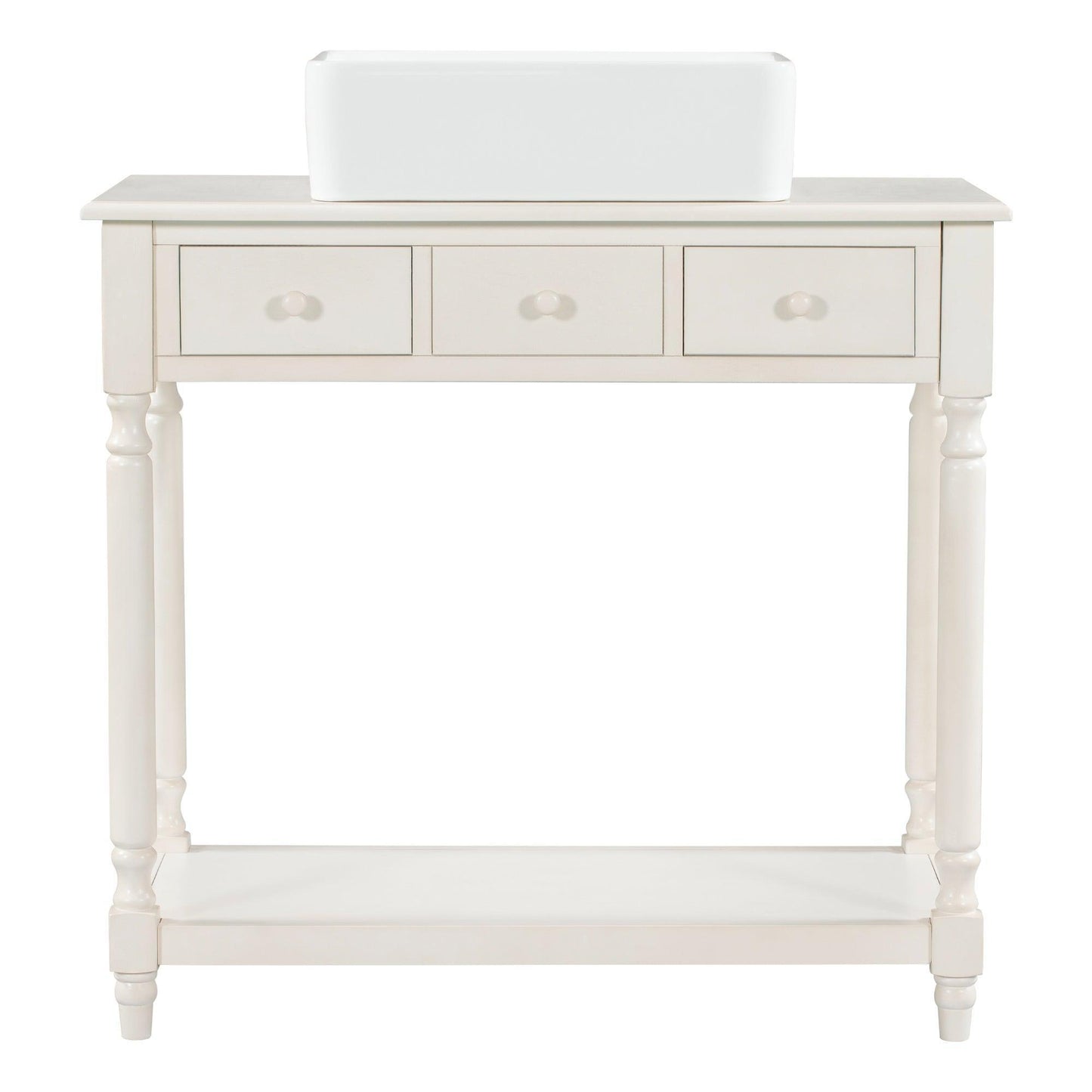 36" Bathroom Vanity Base without Sink, Open Storage Shelf, Antique White WF294112AAK FredCo
