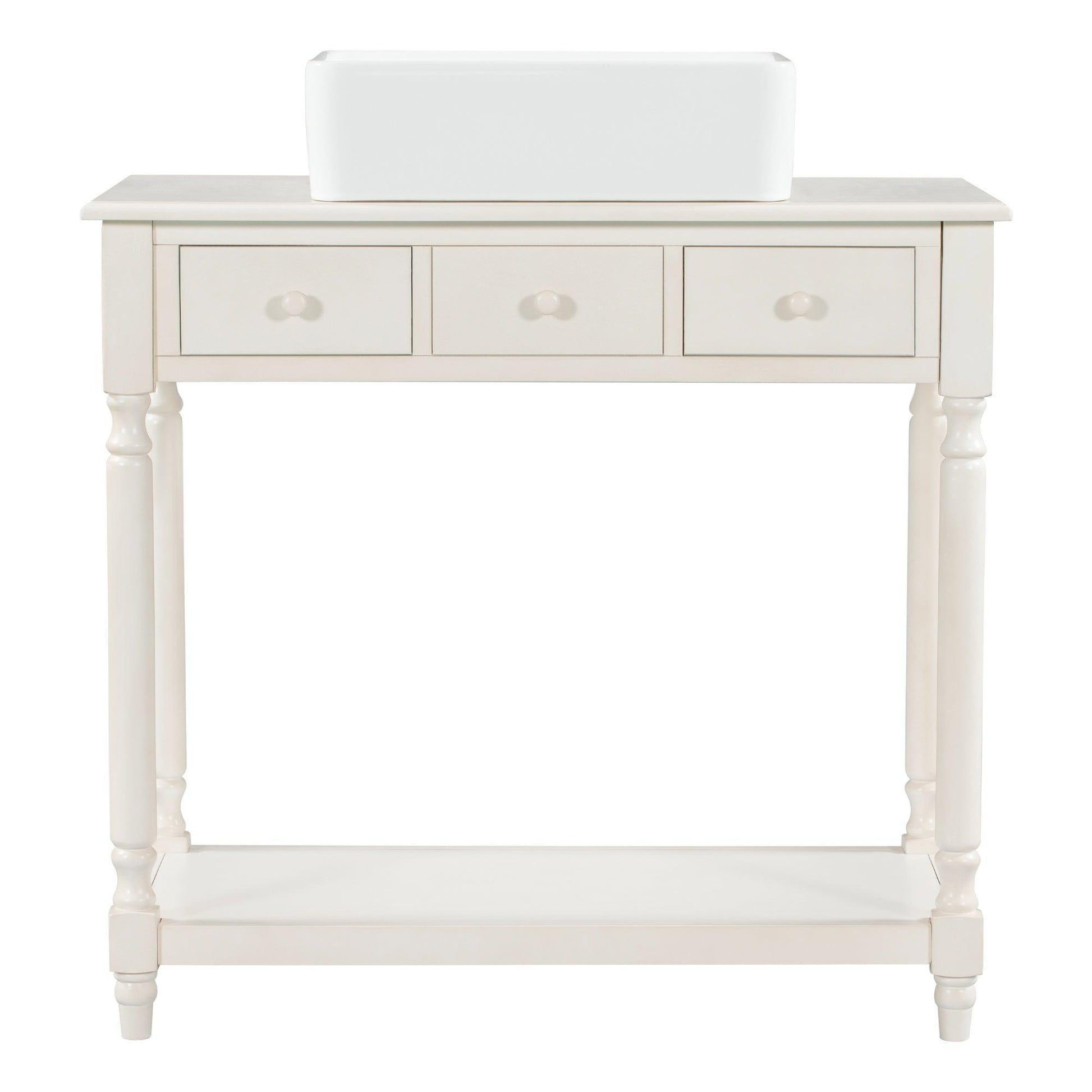 36" Bathroom Vanity Base without Sink, Open Storage Shelf, Antique White WF294112AAK FredCo