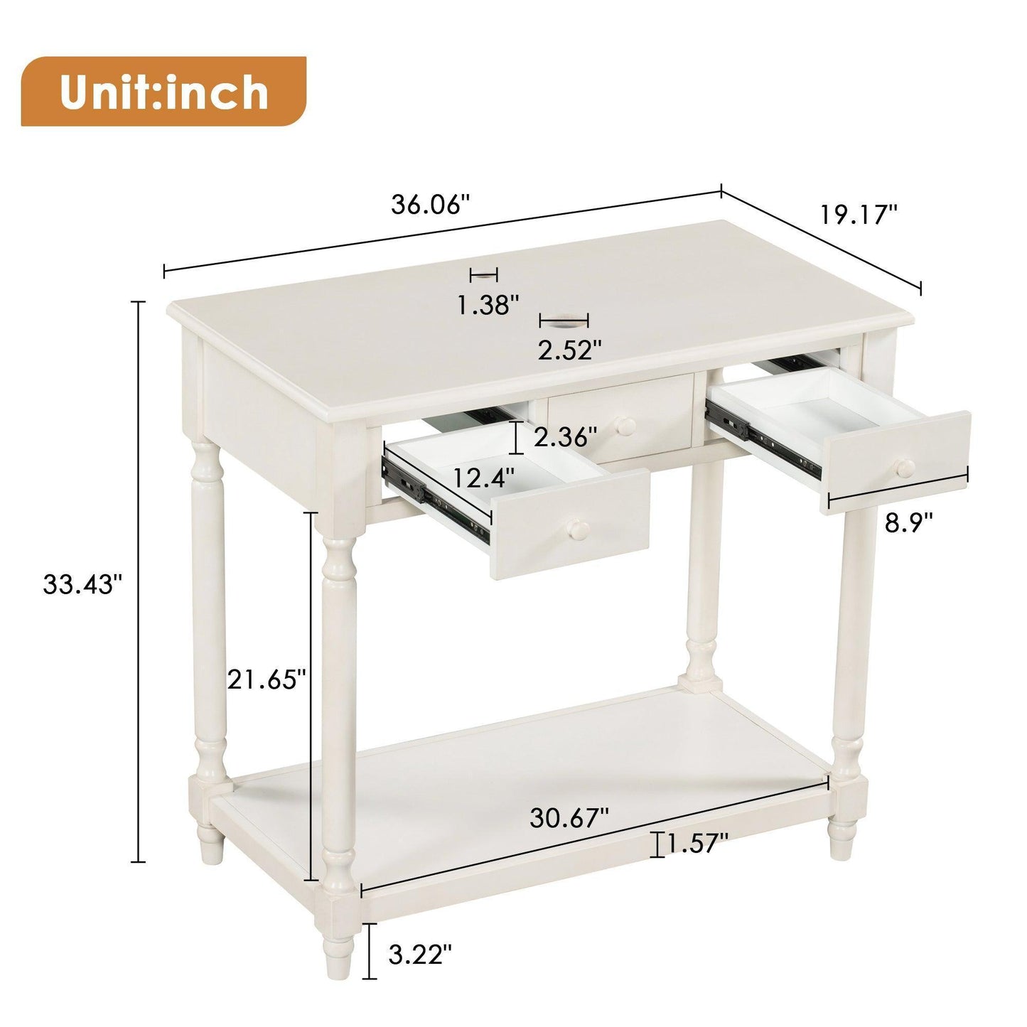 36" Bathroom Vanity Base without Sink, Open Storage Shelf, Antique White WF294112AAK FredCo
