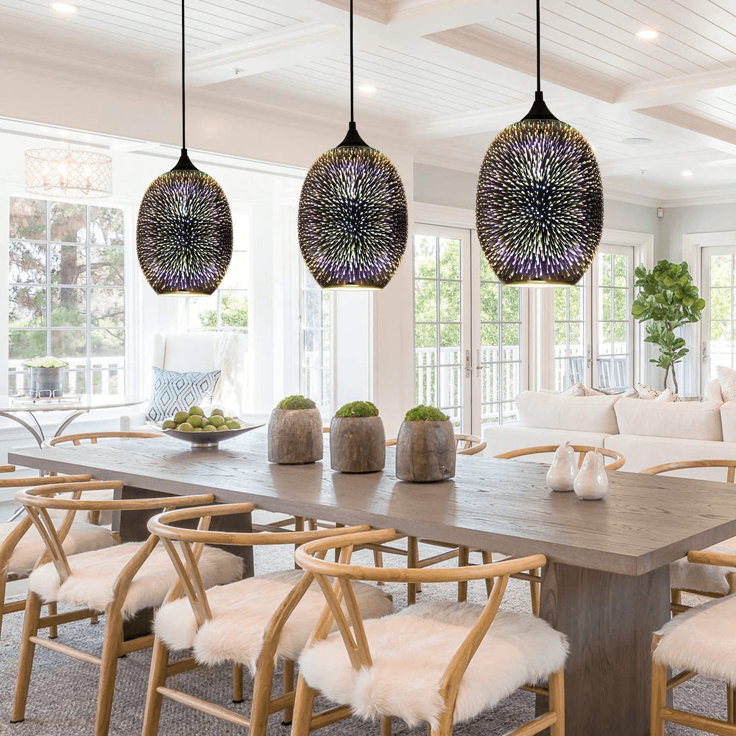 3D Pendant Lighting with Colourful Handcrafted Art Glass Hanging Light for Kitchen Island Dining Room Restaurant FredCo