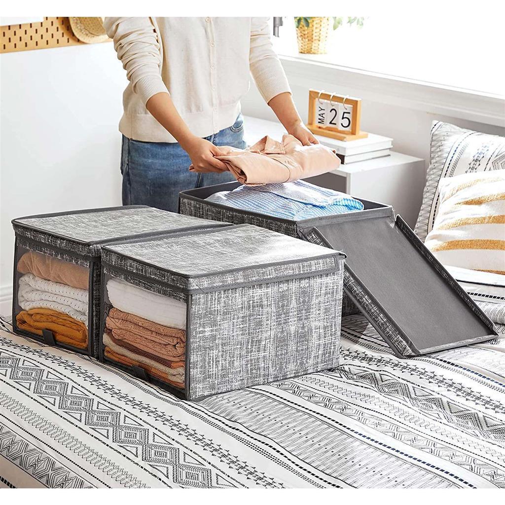 3x Fabric Storage Bins Set Gray FredCo