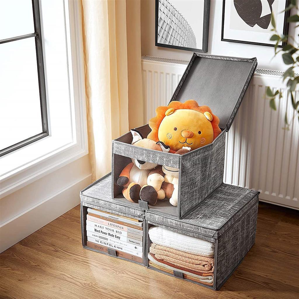 3x Fabric Storage Bins Set Gray FredCo