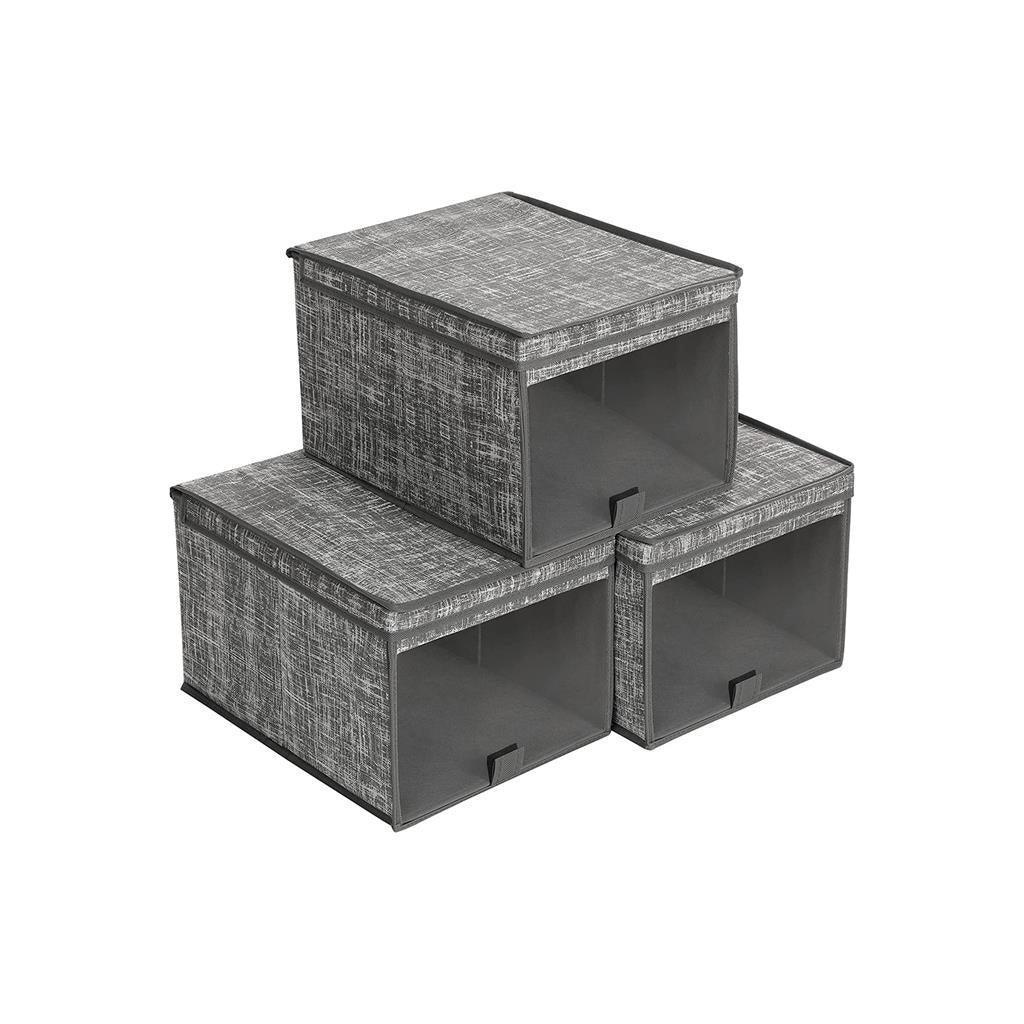 3x Fabric Storage Bins Set Gray FredCo