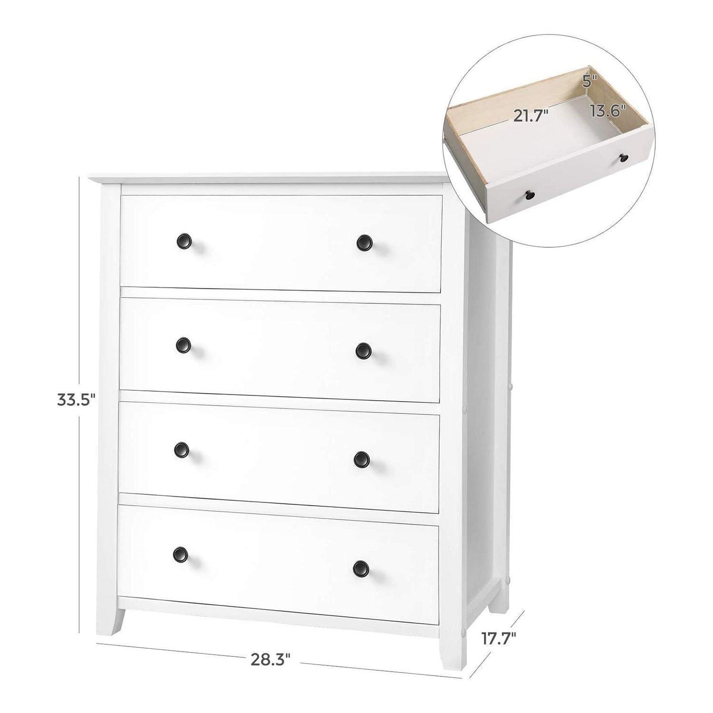 4-Drawer Dresser Chest of Drawers, White FredCo