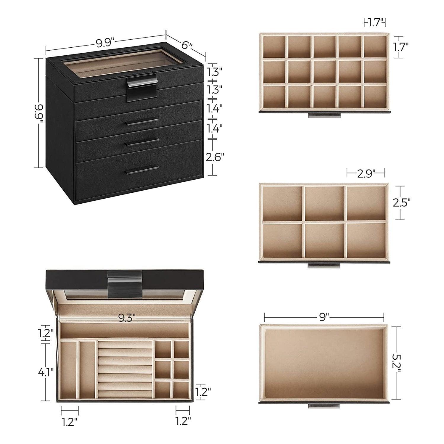 4-Layer Jewelry Box, Graphite 3 Drawers FredCo