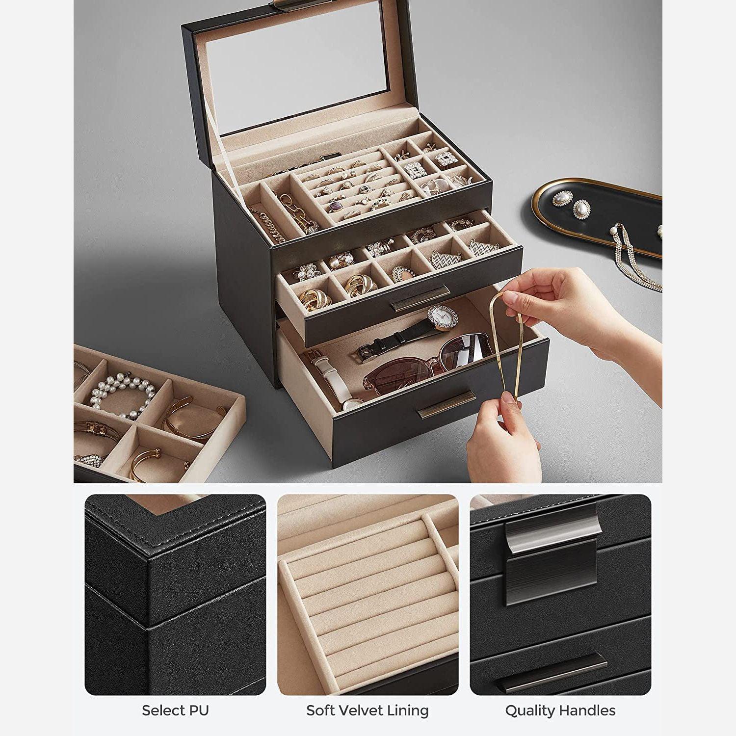 4-Layer Jewelry Box, Graphite 3 Drawers FredCo