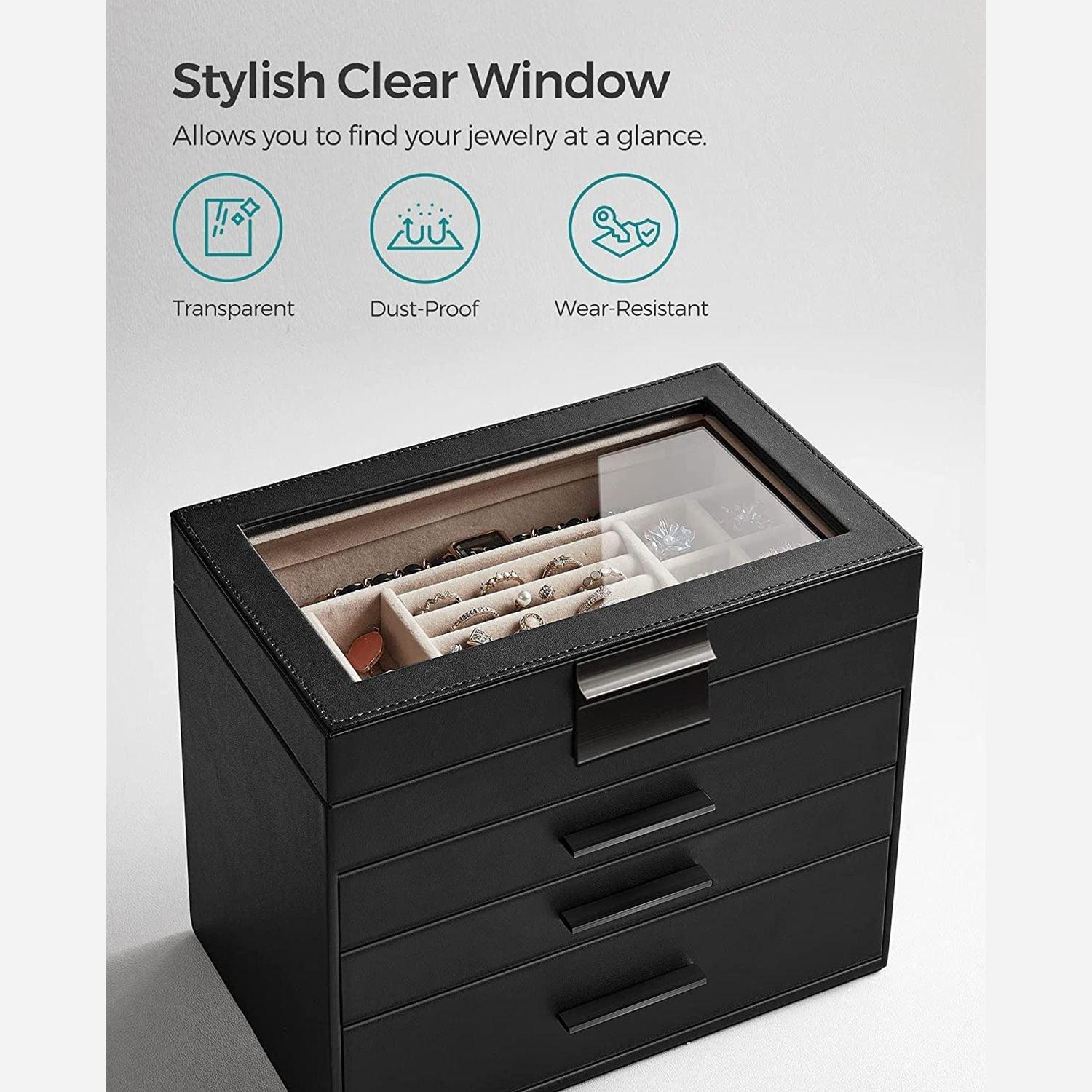 4-Layer Jewelry Box, Graphite 3 Drawers FredCo