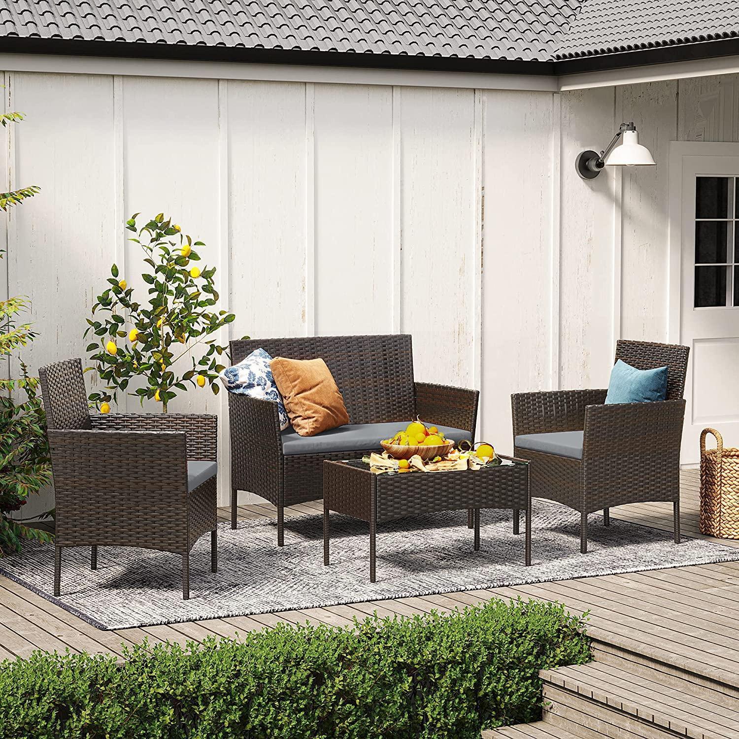4-Piece Patio Furniture Set, Gray Rattan FredCo