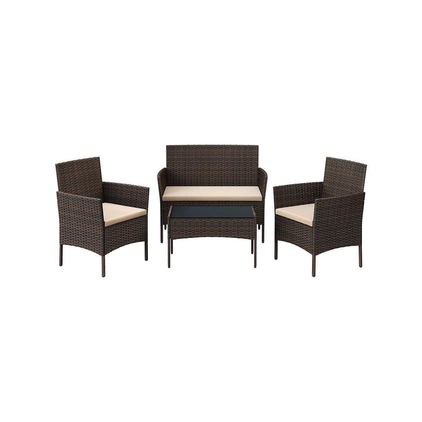 4 piece Patio Furniture Table Set, Brown Rattan FredCo