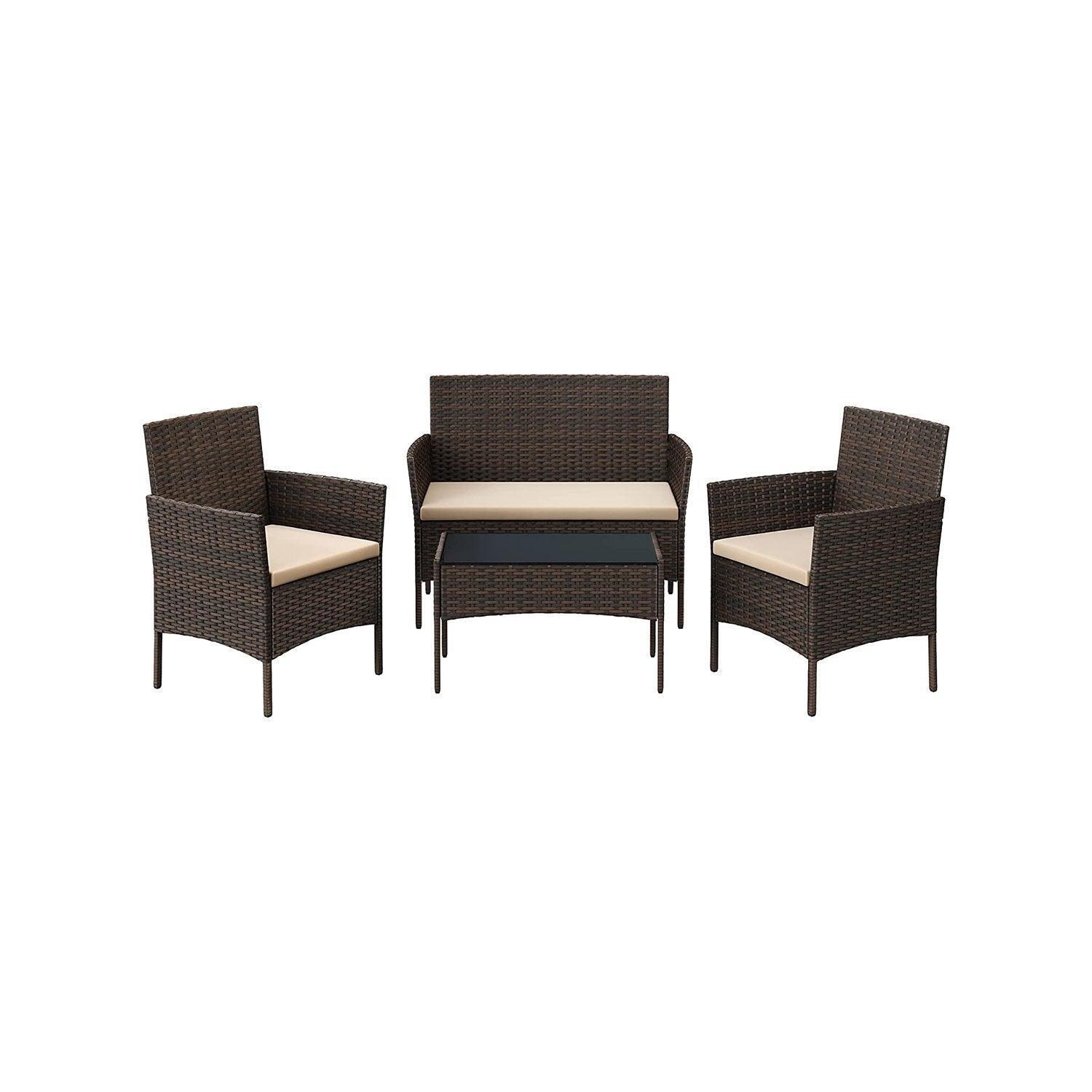 4 piece Patio Furniture Table Set, Brown Rattan FredCo
