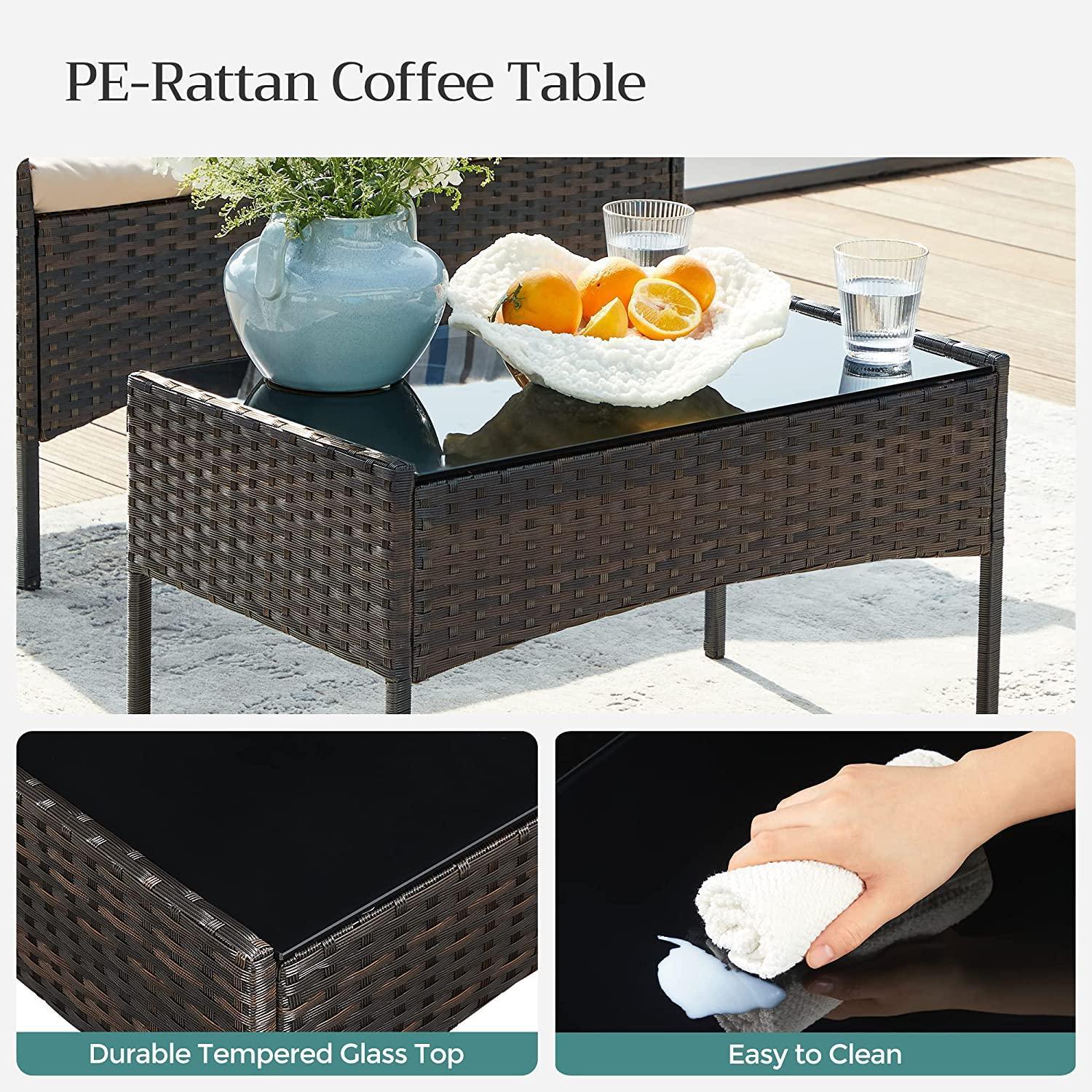 4 piece Patio Furniture Table Set, Brown Rattan FredCo