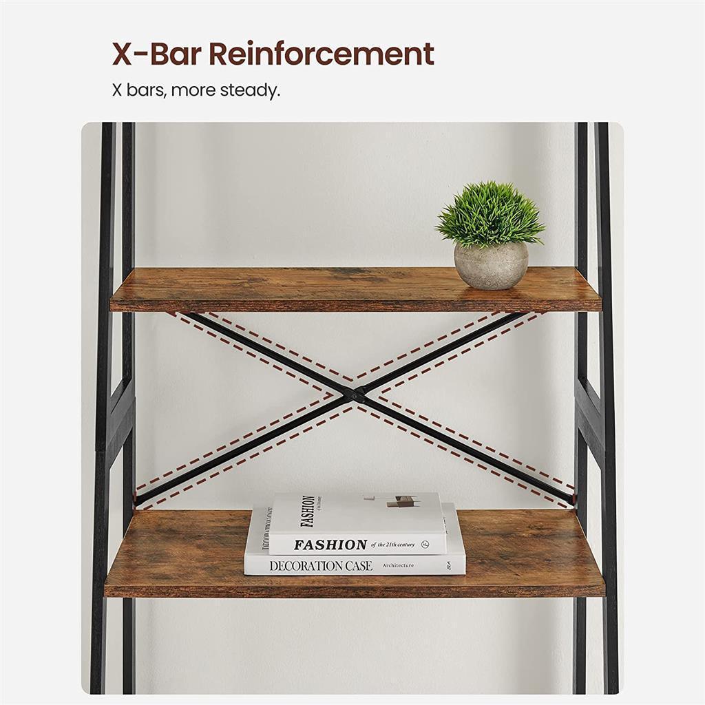 4-Tier Ladder Bookshelf Rustic Brown FredCo