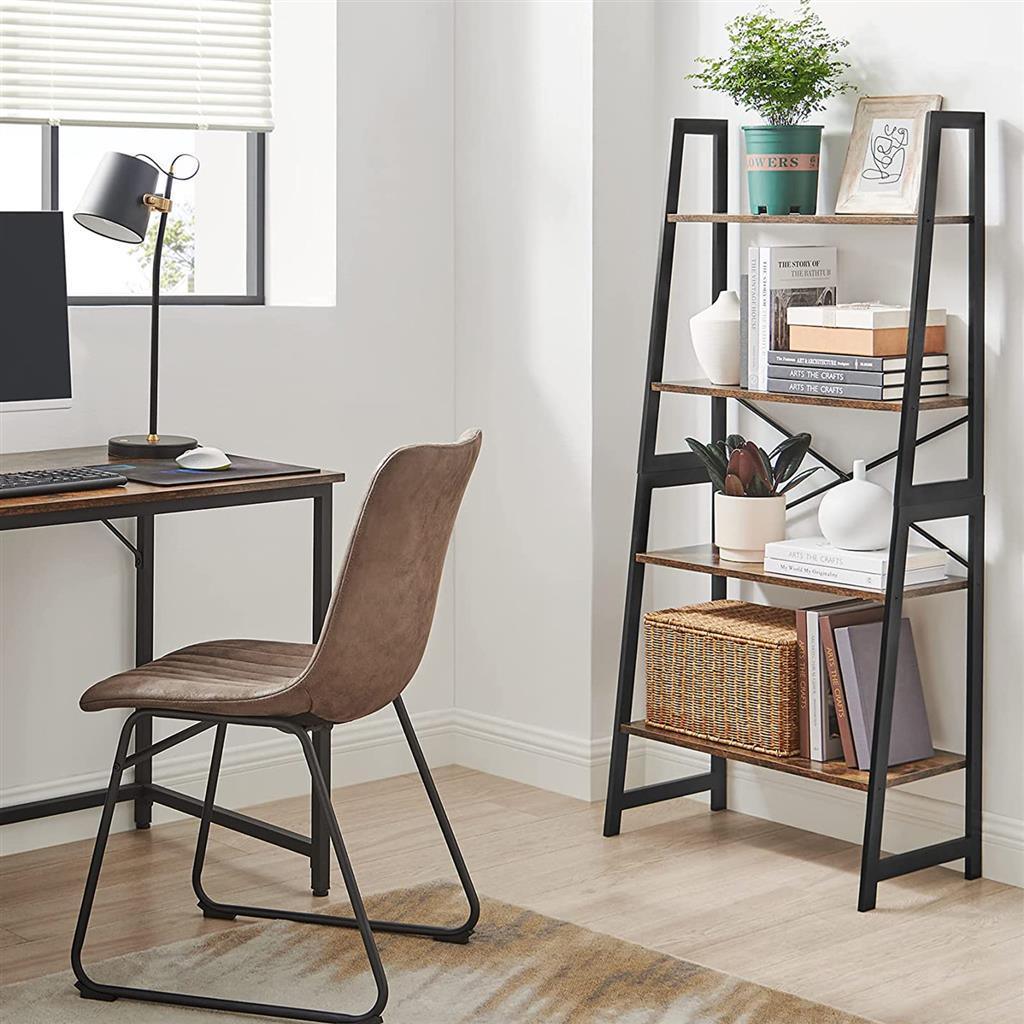 4-Tier Ladder Bookshelf Rustic Brown FredCo