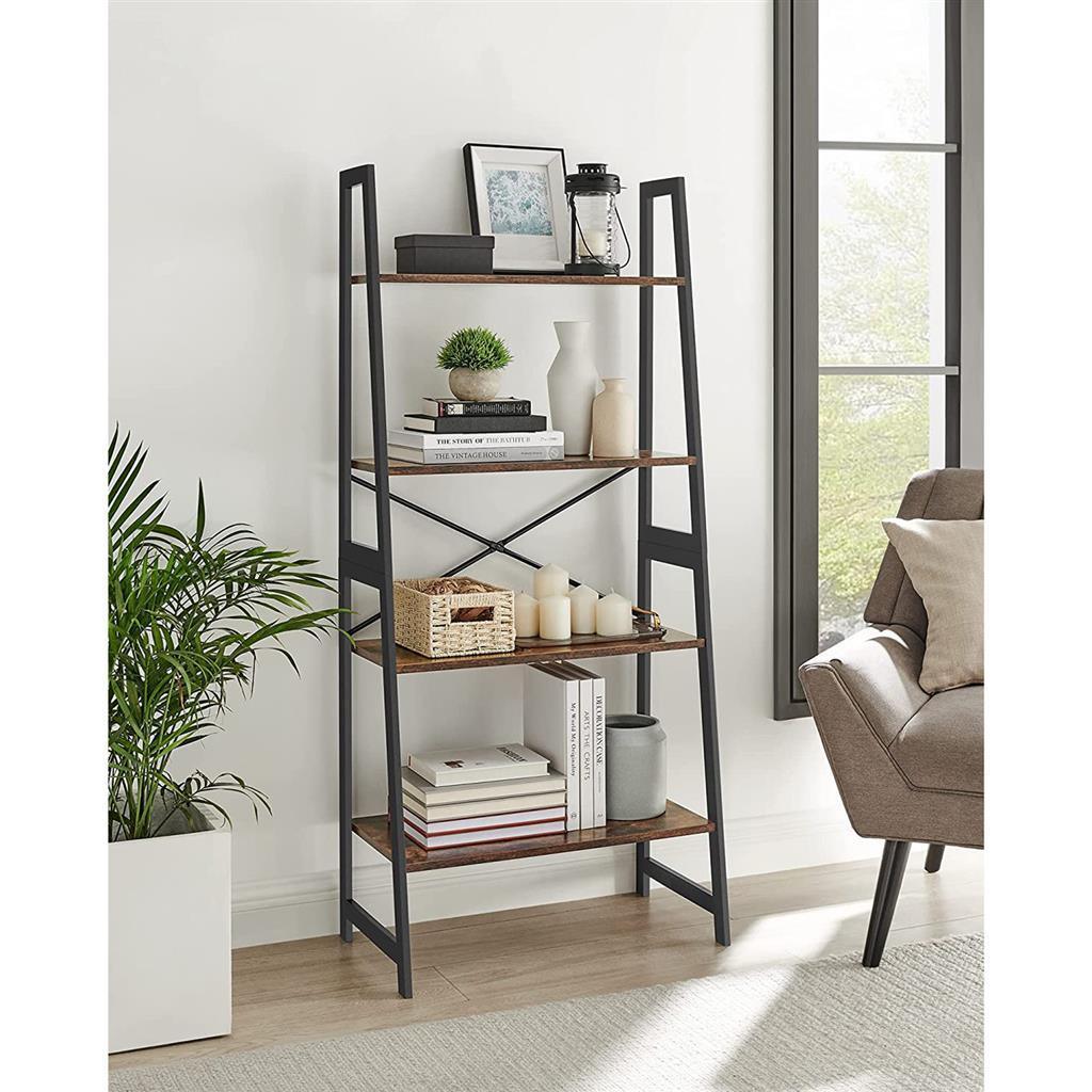 4-Tier Ladder Bookshelf Rustic Brown FredCo