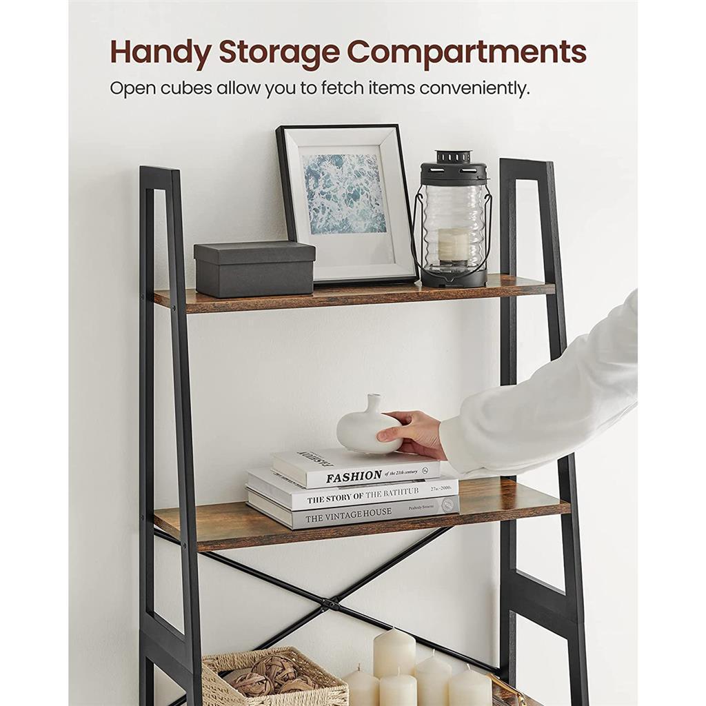 4-Tier Ladder Bookshelf Rustic Brown FredCo