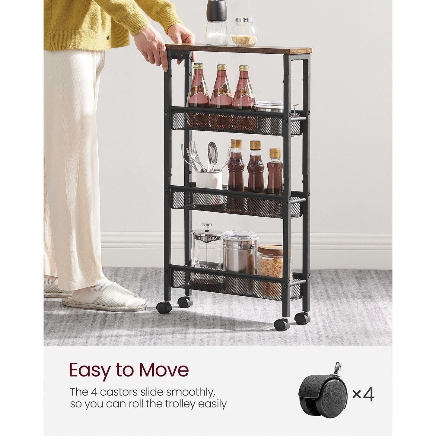 4-Tier Rolling Storage Cart Rustic Brown FredCo